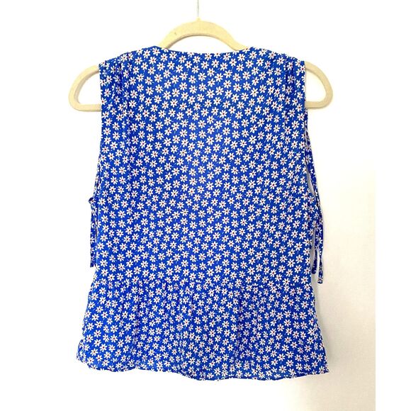 Madewell Bell Blue White Mini Daisy Pattern Tank Top Ruched Shoulder No Sz Tag - Picture 3 of 9